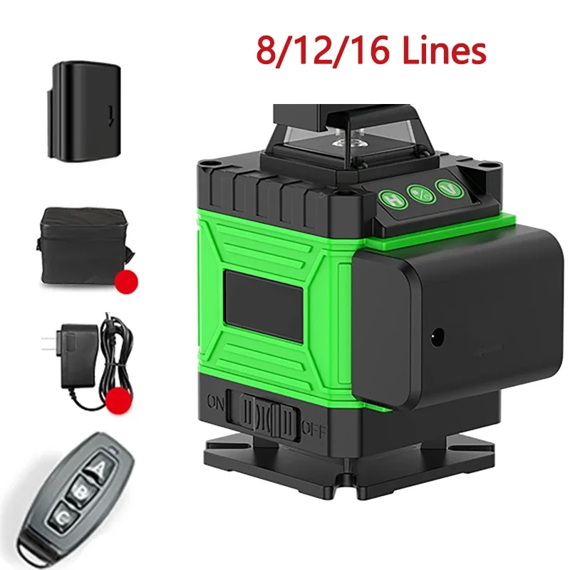 

Laser Level Green Beams Laser 8 12 16 Line Remote Control Horizontal Vertical 360° Self-leveling High Precision Automatic Line