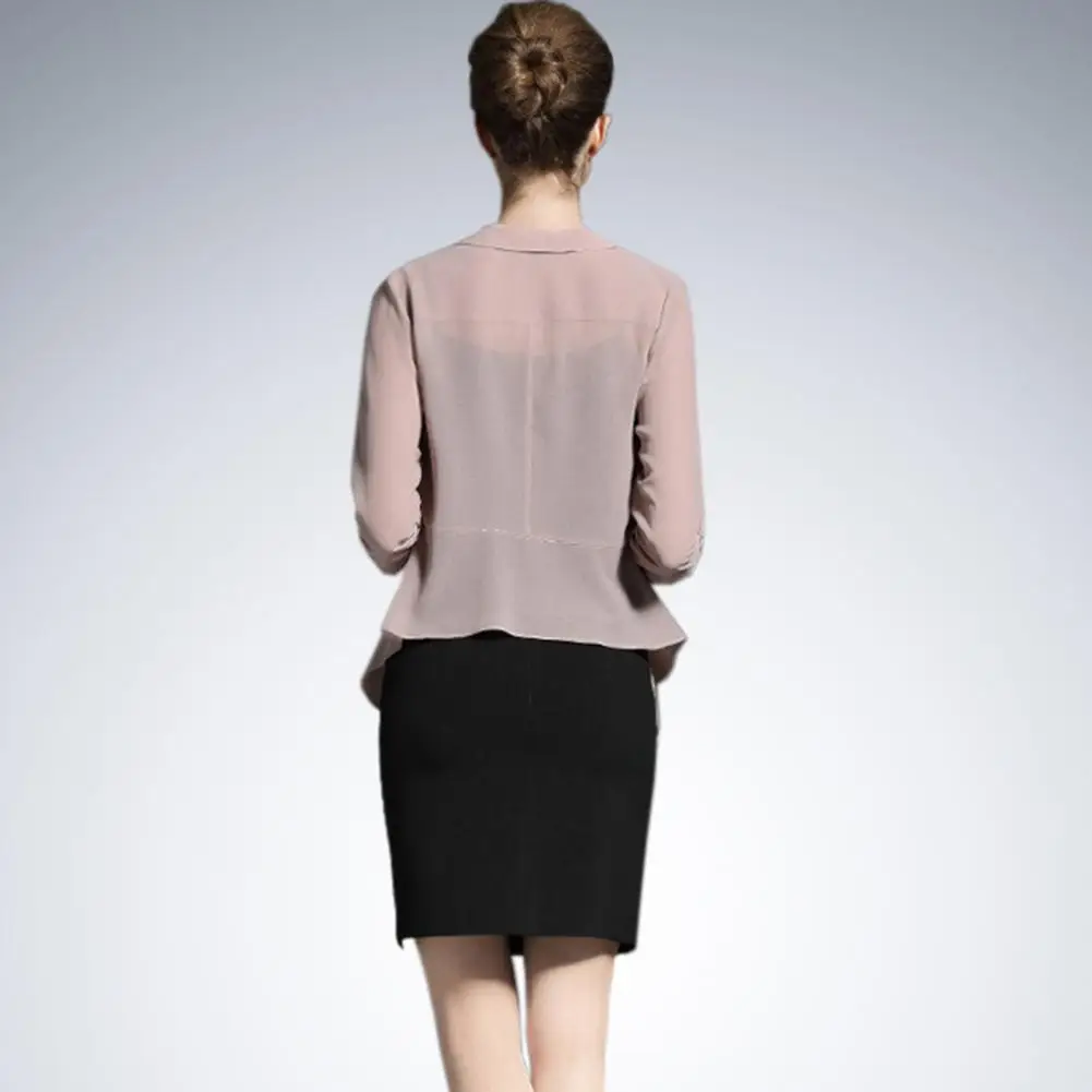 Women Cardigan Blazer Long Sleeve Open Stitch Lapel Formal Business OL Commute Style Thin Coat