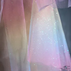Mesh Fabric Soft Thin Gauze Dreamy Gold Stamping Colorful Sequins Rainbow Gradient Color Wedding Shooting Background Clothing
