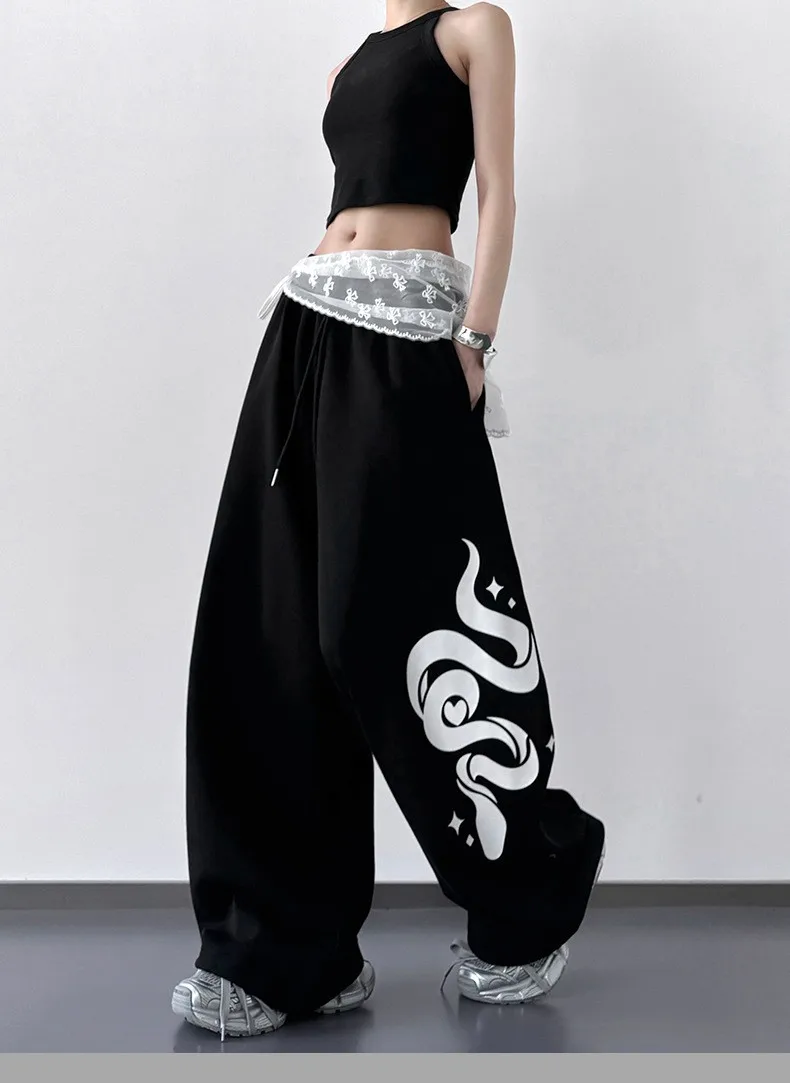 

Бренд для уличных танцев, черные брюки в стиле хип-хоп с американским змеиным узором, брюки для джазовых танцев, женские прямые спортивные брюки, брюки на талии