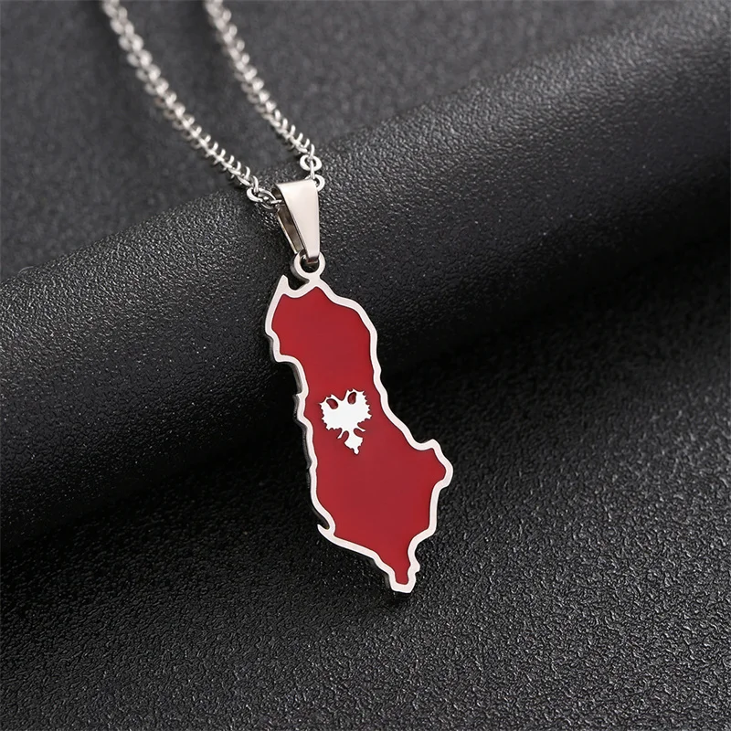 European and American Stainless Steel Albania Map Pendant Necklace