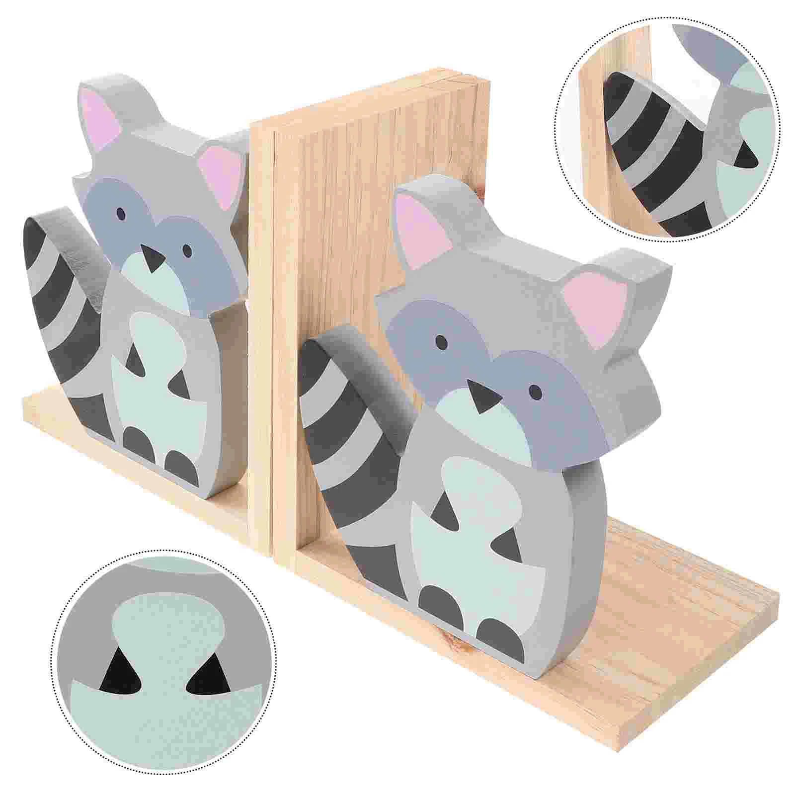 

Raccoon Bookend Supports Bookends for Home Stoppers Kids Bookshelf Desktop Cartoon Adornment Ornament Decor Wooden Office Child