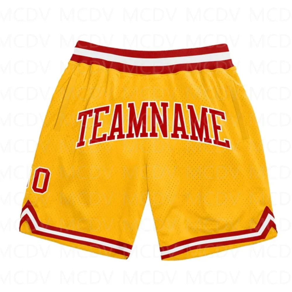 Custom Gold Orange-Black Authentic Throwback Basketball Shorts 3D All Over Printed Men's Shorts Quick Drying Beach Shorts