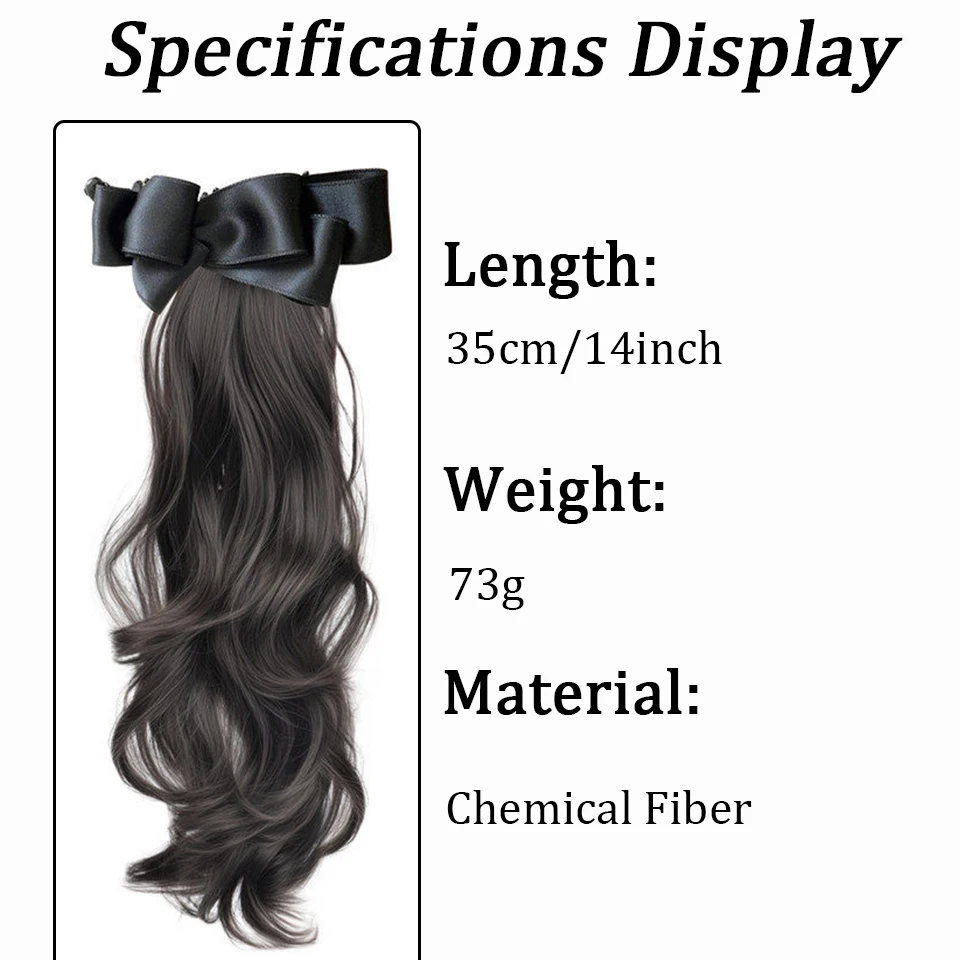 Elegant Synthetic Silk Bowknot Banana Claw Clip Ponytail Wig With Grab Clip Long Wavy Layered Ponytail for Women Daily Party Use