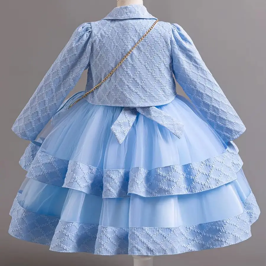 3PCS Girls Elegant Dresses Summer Luxury Bow Princess dresses for Girls 12 year Old Kids Baptism Wedding Gown Birthday Evening