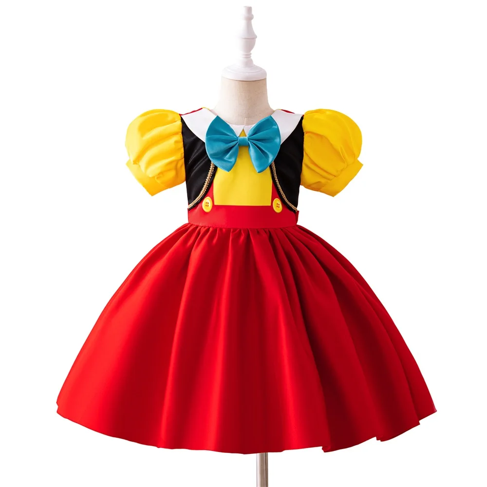 Mädchen Patchwork-Kleid mit Schleife Glänzendes Ballkleid für Cosplay, Bankett, Geburtstag, Bühnenauftritt, Klavier-Performance und Abendveranstaltungen