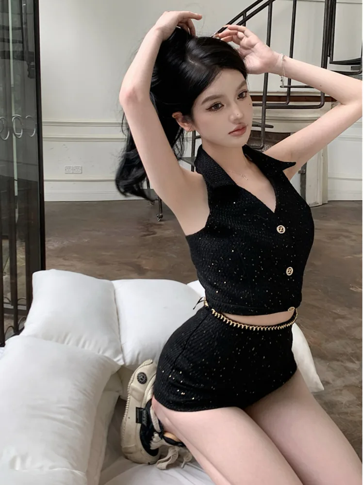

High Street Small Fragrant 2 Piece Sets Women Outfit Korean Hot Sweet Sexy Crop Top + Short Sets Summer Beach Two Piece Pant Set