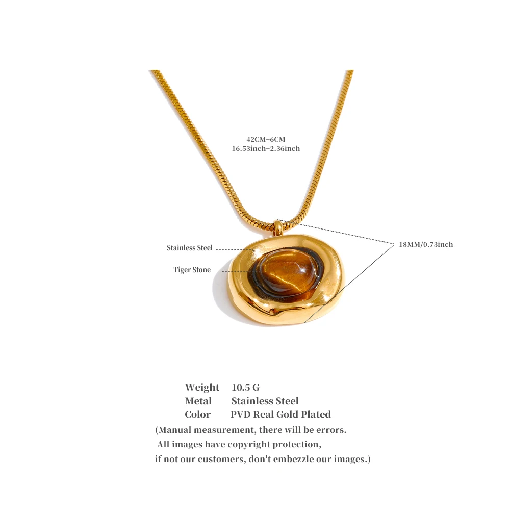 Yhpup Halskette mit natürlichem Tigerstein-Anhänger, hochwertiges PVD-beschichtetes Edelstahl-Kragen, beliebter Schmuck, täglich, hypoallergen – Detail 12