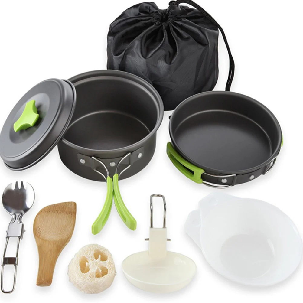 

10 шт., набор для приготовления пищи на 1-2 человека, компактный, легкий, алюминиевый, кастрюля, миска, набор для пикника, пешего туризма, рюкзака с