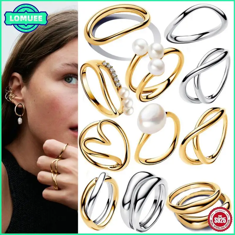 European and American Fashion 925 Sterling Silver Golden Organically Shaped&Two-tone Entwined Bands Ring Daily Gift Jewelry
