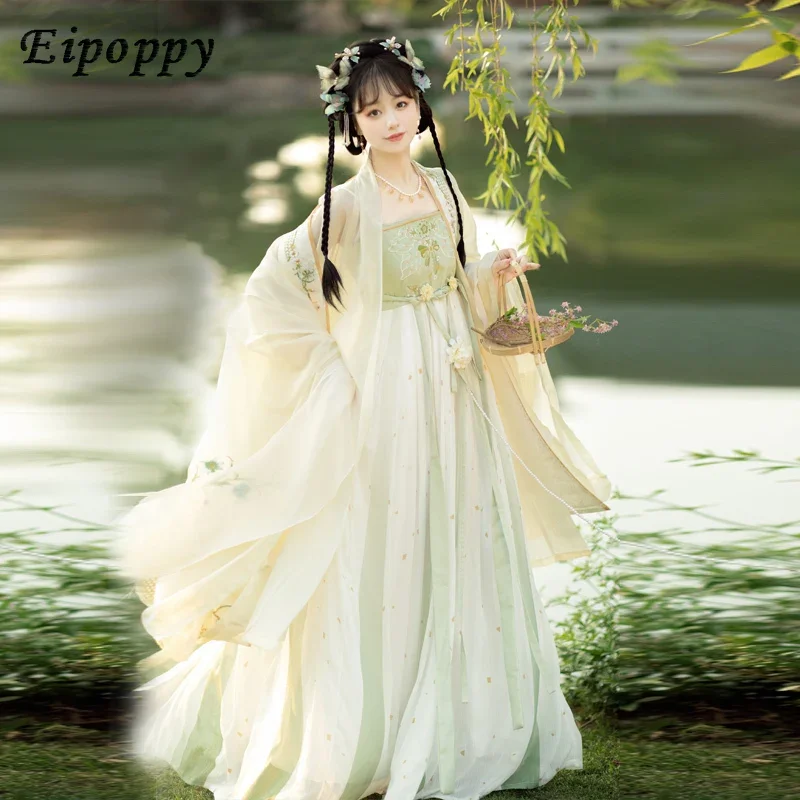 Hanfu Women's Heavy Industry Embroidered Big Sleeve Shirt Tang style Hezi Skirt One Piece