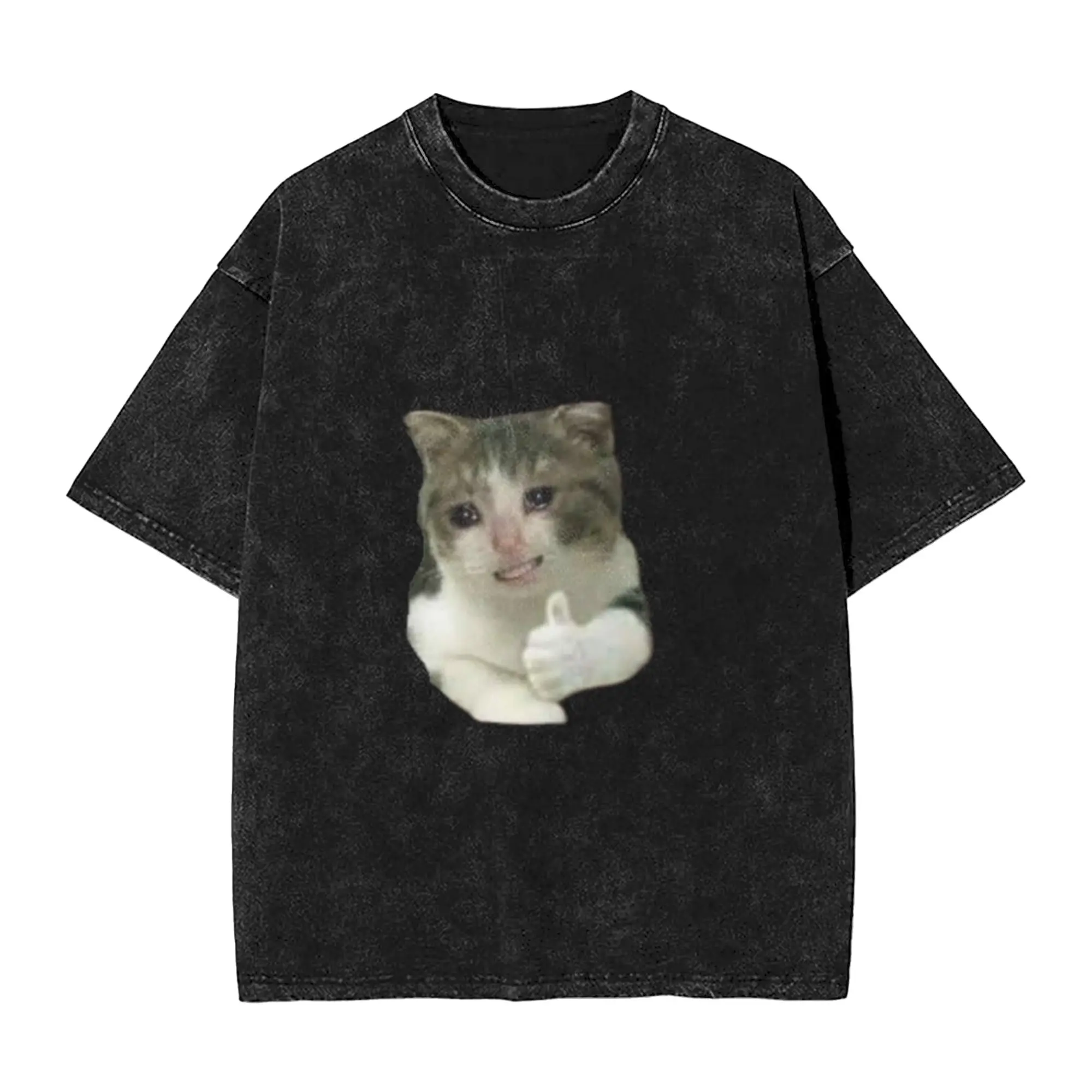 unny cat memes face Classic Stylish A Vintage Oversized Cotton Unisex T-Shirts