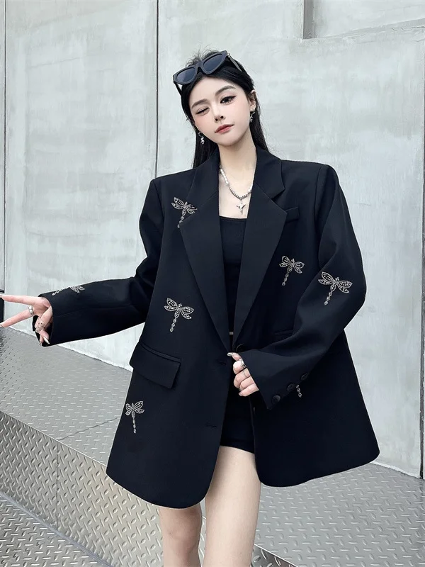 

Тяжелый дизайн с вышивкой Dragoy Jaet, свободный повседневный элегантный женский костюм с верхней пуговицей и ромбовидной строчкой