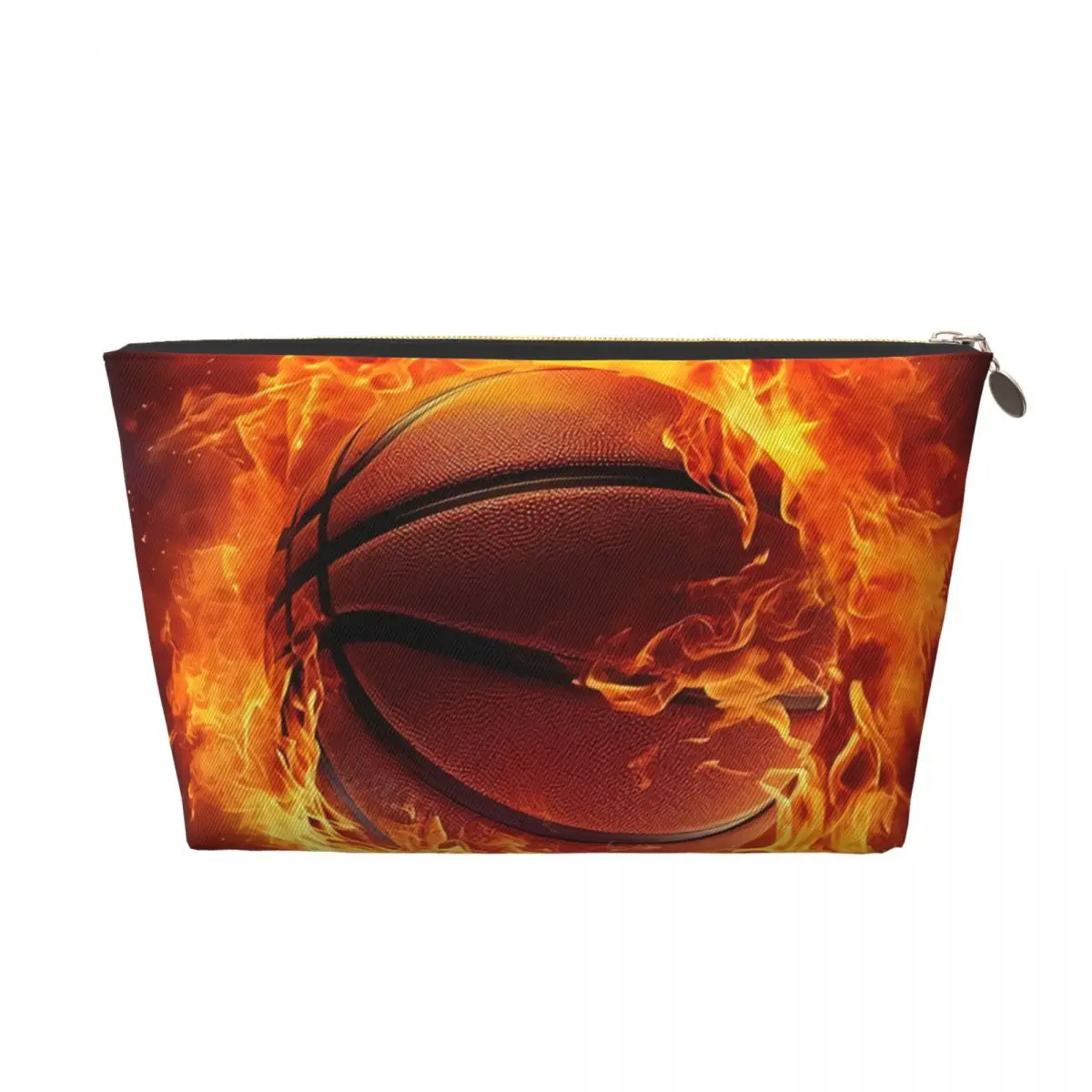 Custom Basketball Fire Travel Cosmetic Bag Women Toiletry Makeup Organizer Ladies Beauty Storage Dopp Kit