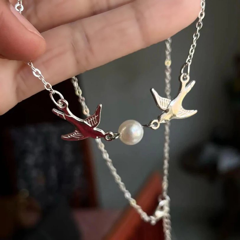 Aihua Halskette mit Anhänger in Form einer Taube mit Imitationsperle, modische gold- und silberfarbene Kette für Frauen, Hochzeitsschmuck, Geschenke – Detail 9