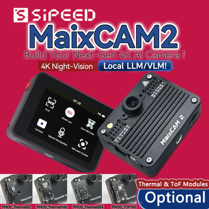 

Sipeed MaixCAM2 4K AI Visual Camera Image Board Support Thermal ToF Module (Optional), Local LLMs OPENCV VLM YOLO PMOD Interface