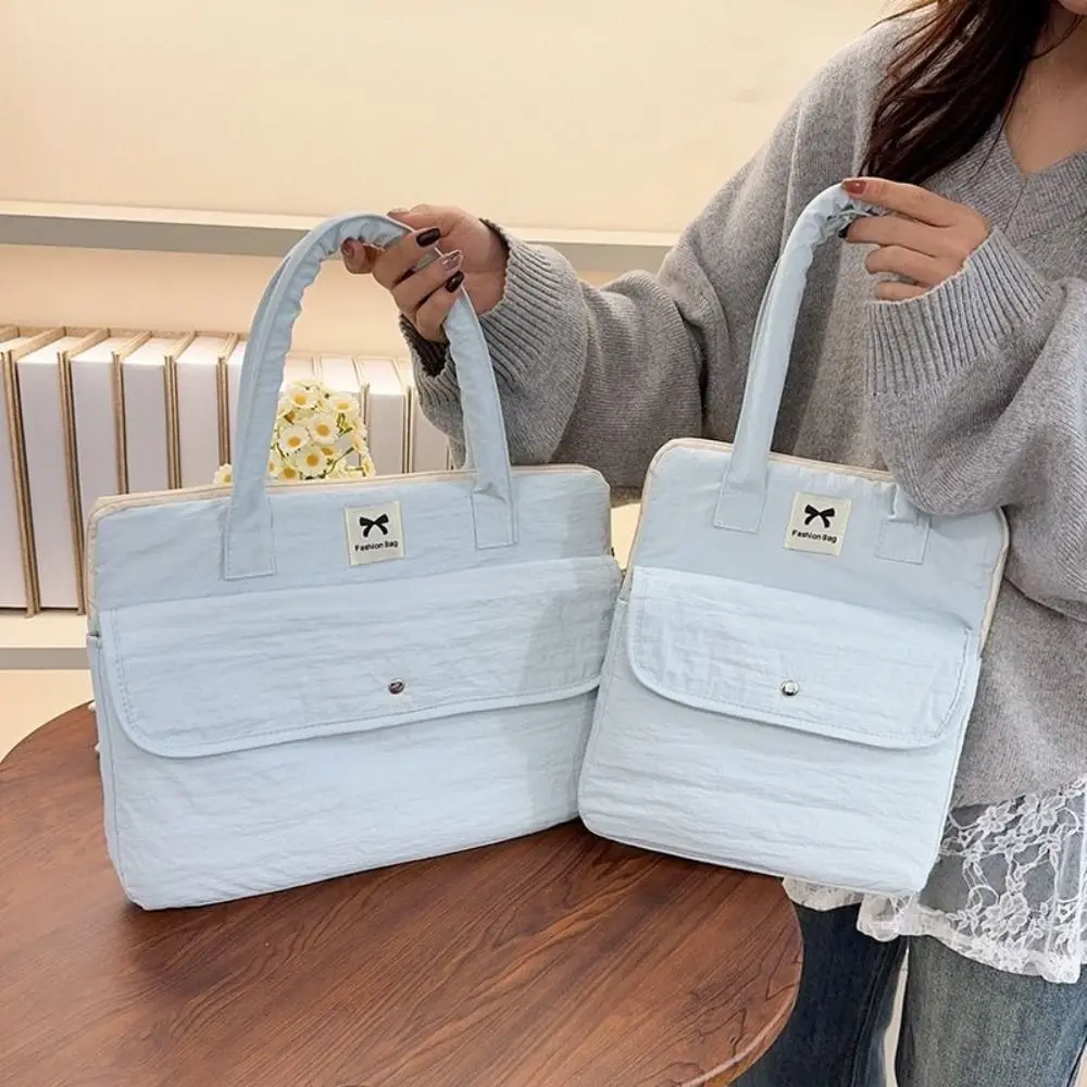 Solid Color Bow Print Laptop Storage Bag Large Capacity Shockproof Laptop Shoulder Bag Multifunctional Water-repellent