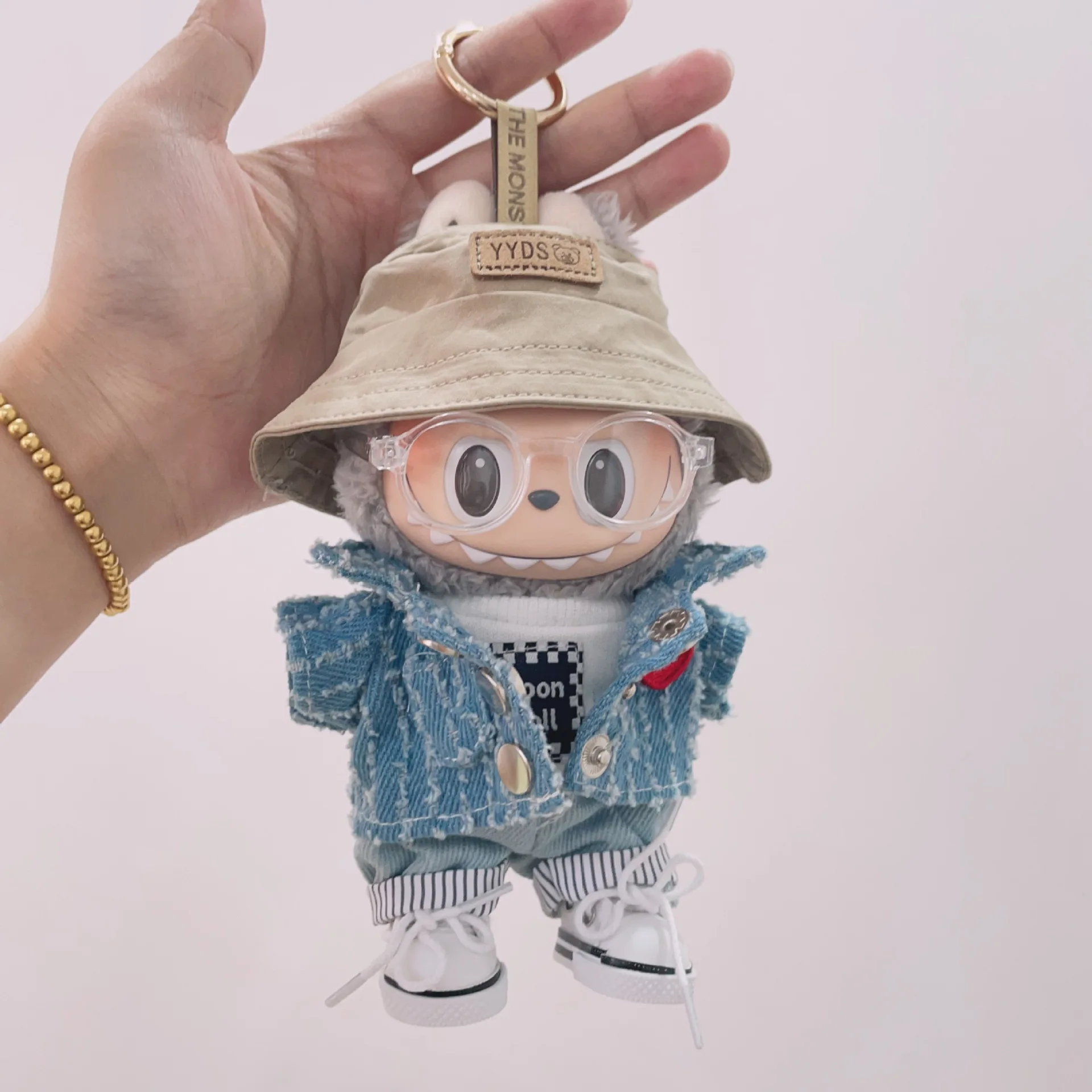 

17cm Labubu 1-3 Gen Doll Outfits | Trendy Tassel Denim Jacket Set | Clothes for Labubu Accessories