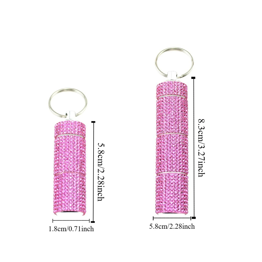 Bling Rhinestone Shiny Pill Case Keychain Mini Portable Cute Pill Storage Box Key Ring Waterproof Organizer Bottle Pendant Women - view 6
