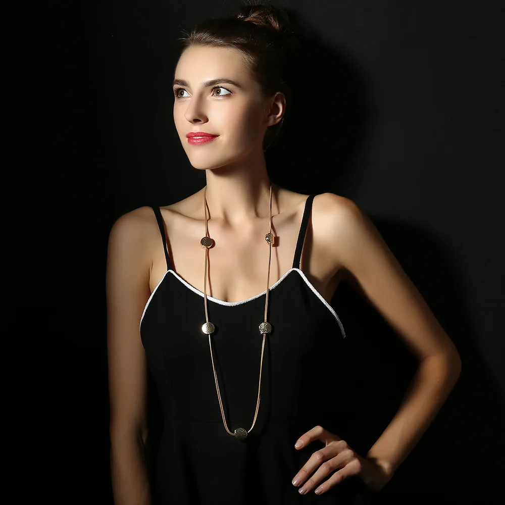 

Kaseakia Sweater Chain Metal Circular Double-sided Long Necklace for Women Jewelry Accessories