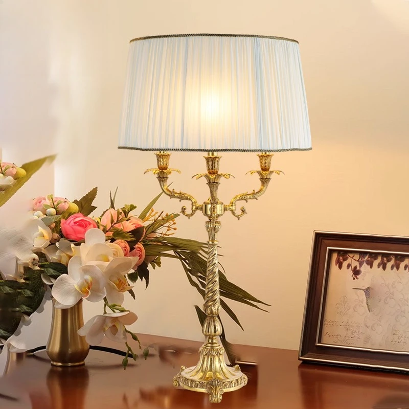

French all-copper living room table lamp European retro villa atmospheric decoration ornament candlestick bedroom