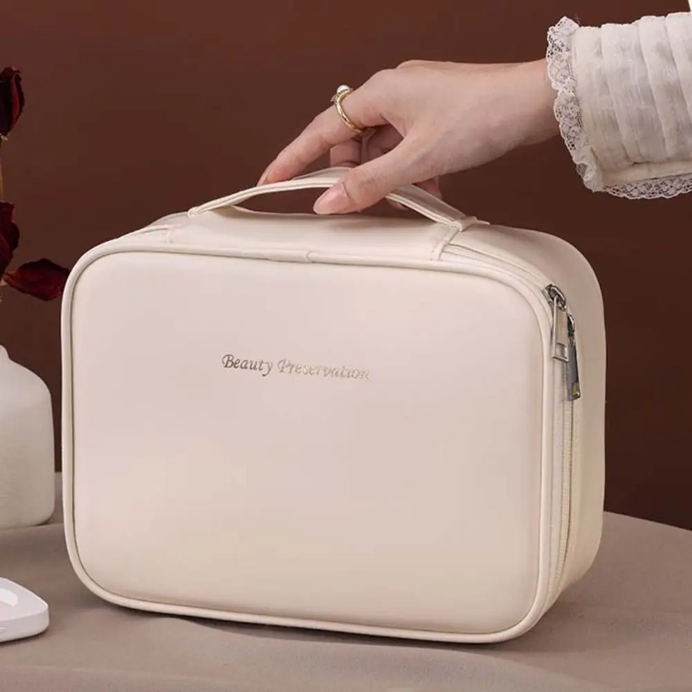 Fashion Square PU Leather Cosmetic Bag Zipper Waterproof Makeup Pouch Bag Handbag Multifunction Travel Wash Bag Shopping