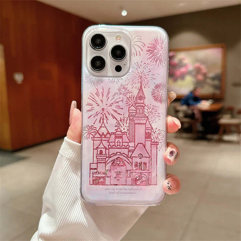 Castle Quicksand Case for iphone 16 15 14 Pro Max 13 15Plus Phone Cover Fireworks Relief Protective Funda Moving Sand Soft Coque