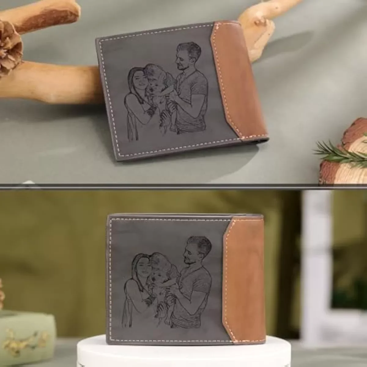 Custom Laser Name Picture Card Holder Wallet Case Bifold Wallet for Men Gift for Husband Father's Day Anniversary Birthday Gifts