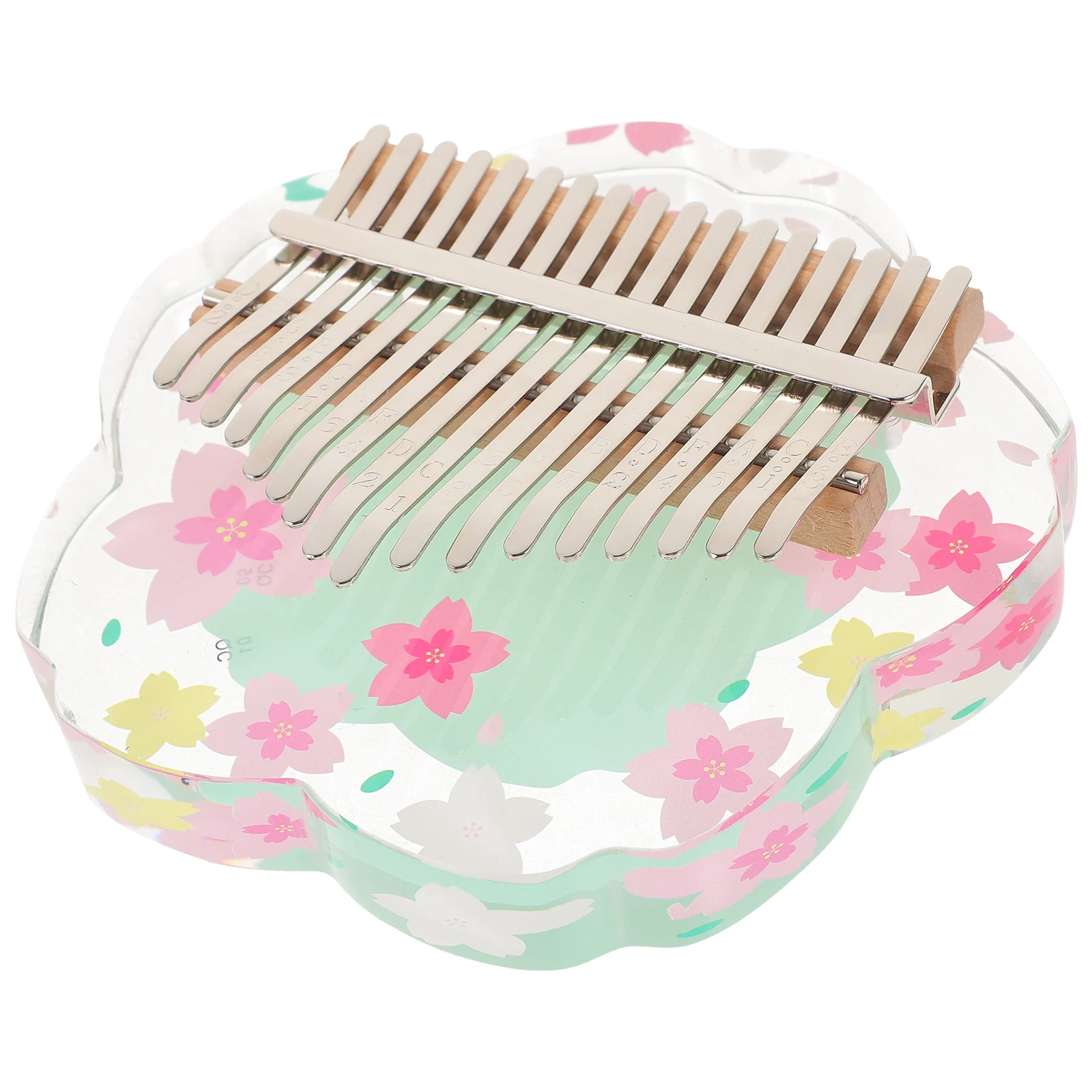 

Thumb Piano 17 Keys Transparent Green Cherry Blossom Kalimba Acrylic Wood Metal Kids Beginner Easy Portable Musical Instrument