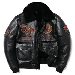 New Air Force Black Shearling Wool Fur Sheepskin Leather Jacket Men Genuine Leather Coat Warm Winter Clothing Motorcycle Jackets