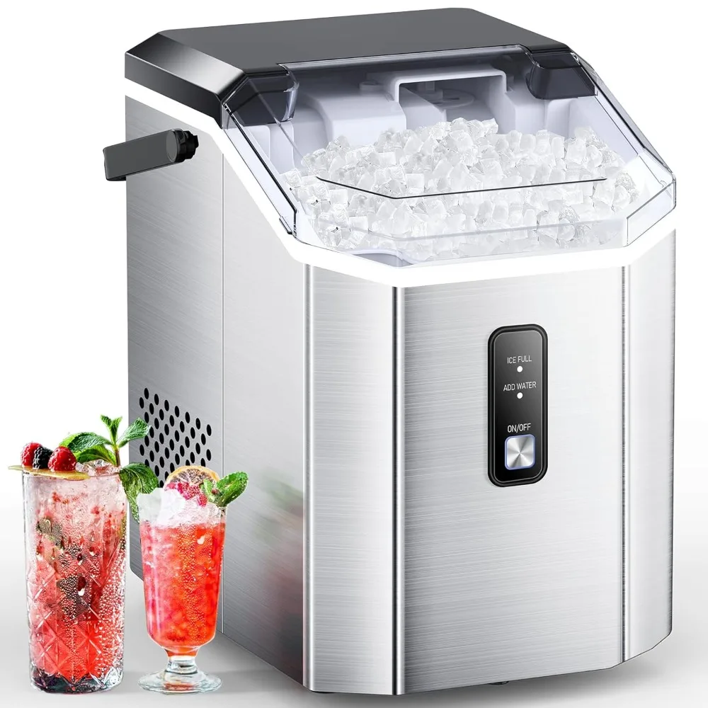 

Nugget Ice Maker Countertop, Portable Ice Makers with Soft Chewable Ice, 34lbs/24H, One-Click Operation, Auto-Cleaning
