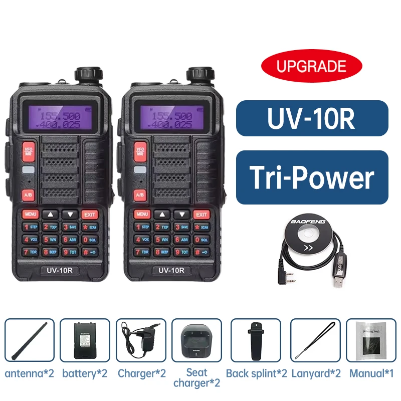 2 stuks Baofeng Uv 10r Professionele Walkie Talkies High Power Dual Band 2-weg Cb Ham Radio Hf Transceiver Vhf Uhf Bf UV-10R Nie
