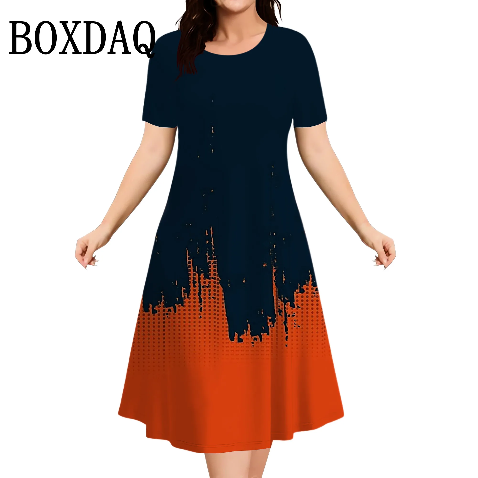 Abiti estivi da donna taglie forti Abito a trapezio ampio a maniche corte stampato sfumato 3D Abbigliamento donna oversize Abito elegante da donna
