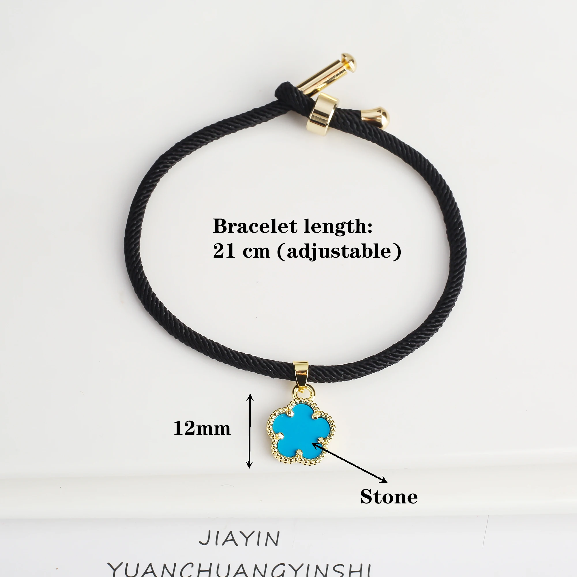 Einfache schwarze Seil geflochten Naturstein fünf Blatt Blumen Armband Klassiker für Frau Mädchen hochwertige Party Schmuck Geschenk Klee