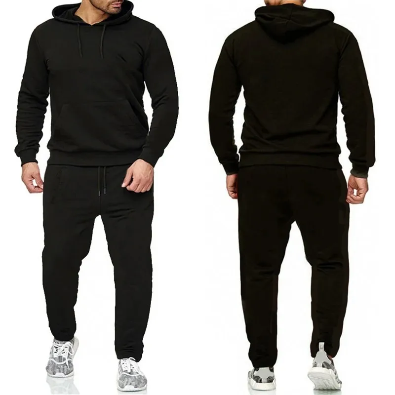 Men's classic solid color shirt with hooded sweatshirt and jogging pants High quality casual sweatshirt with hooded jogging set