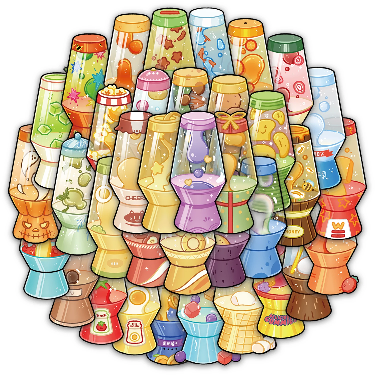 50 pièces autocollants de lampe de lave bricolage coque de téléphone ordinateur portable tasse d'eau ordinateur jouet autocollants