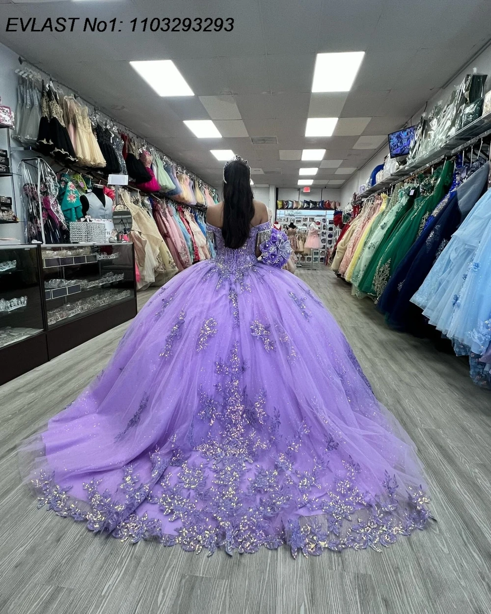 EVLAST personalizado De lujo Lila Vestido para quinceañeras Vestido De baile Apliques De encaje rebordear arco corsé dulce 16 Vestido De 15 Anos E1Q231