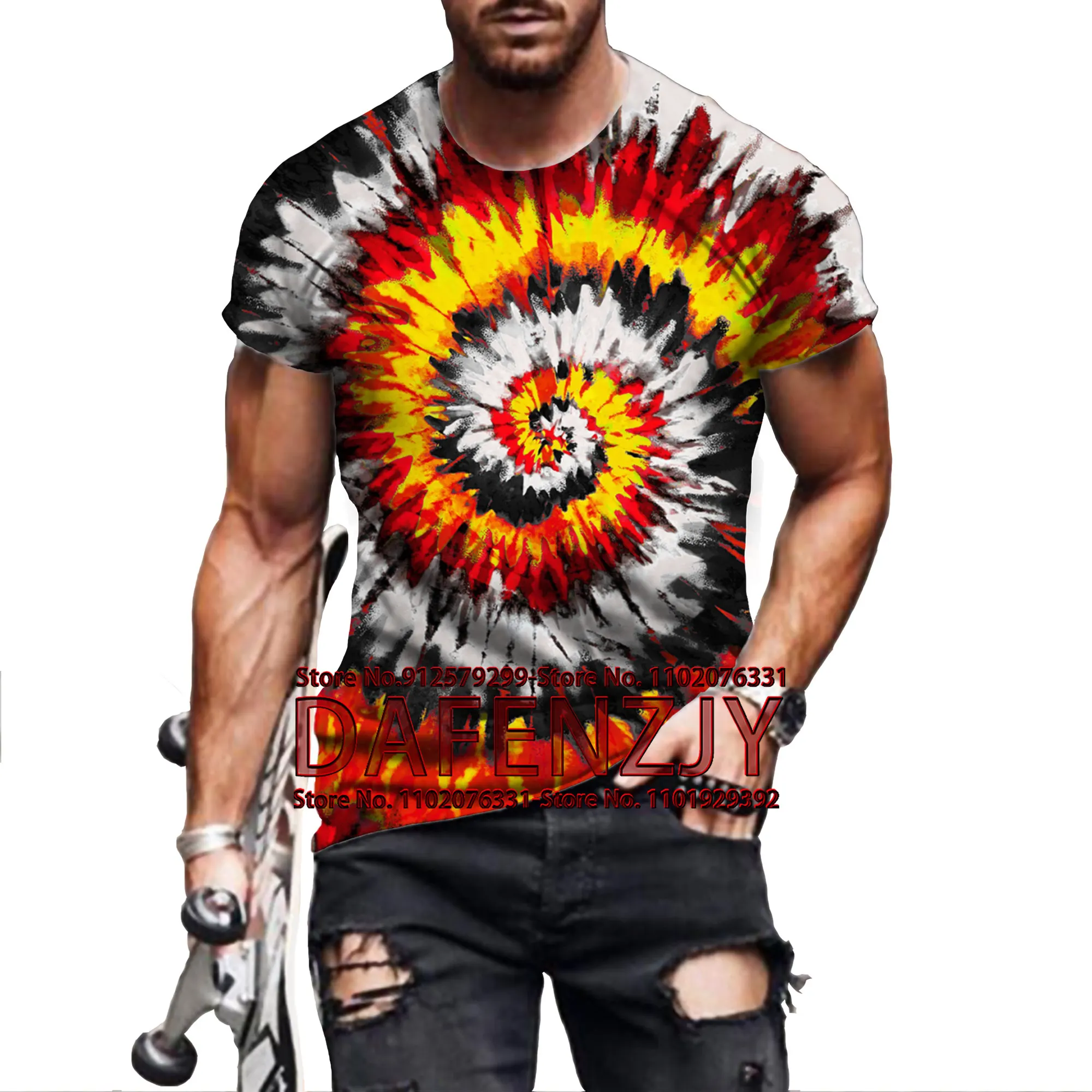 Personality Tie Dye 3D Printing T-shirt Colorful Rainbow Pattern High Quality Sports Casual Short Sleeve Summer Street Clothing