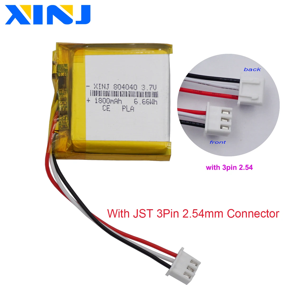 3.7V 1800mAh 6.66Wh Li-Polymer Li Lithium Battery 804040 Thermistor 3-Wires JST 3Pin 2.54mm For GPS Bluetooth Headset LED Light