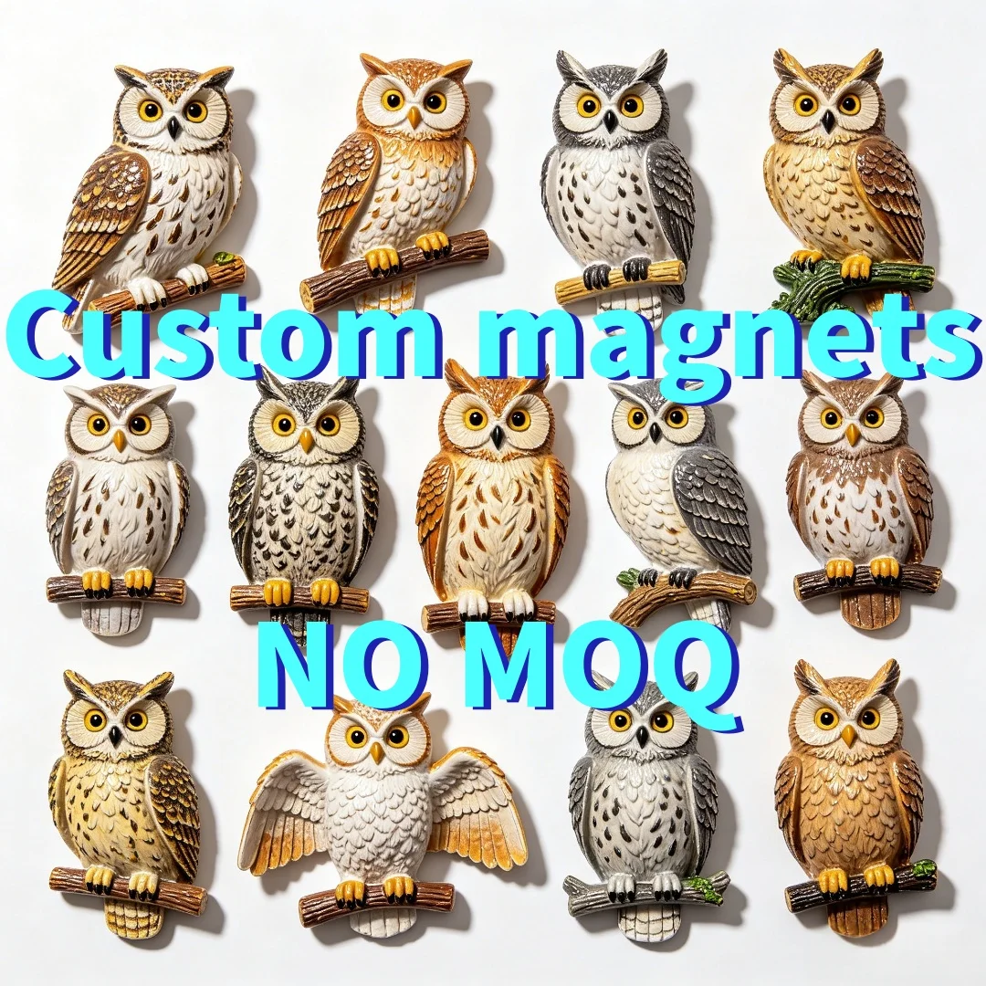 Custom Fridge Magnets Personalized 3D Owl Branch Resin Refrigerator Magnet Wildlife Kitchen Home Decor Gift