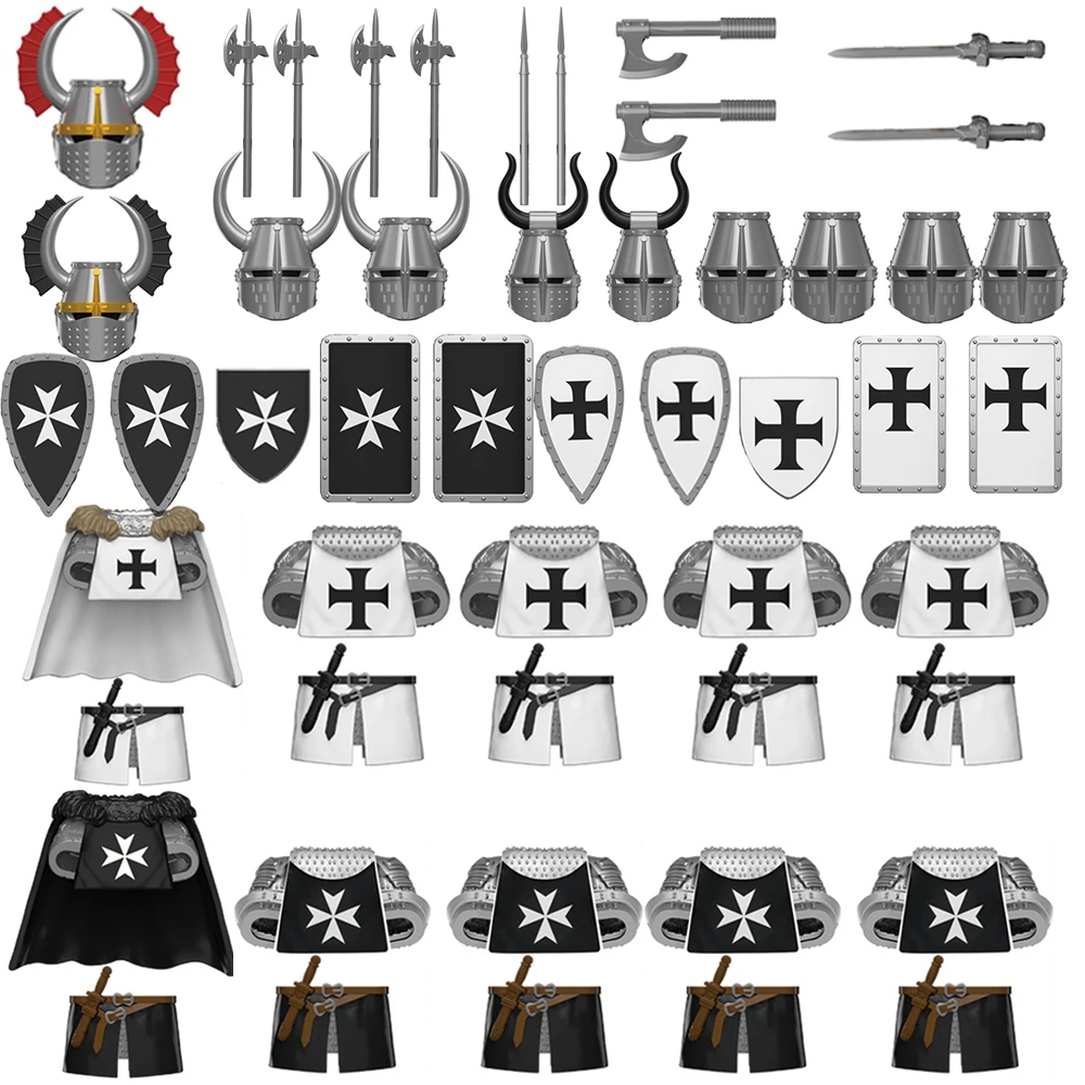 

MOC Medieval Military War Knight Army Shield Weapons Clothing Helmets Building Blocks Warrior Crossbow Sword Spear Bricks Toys