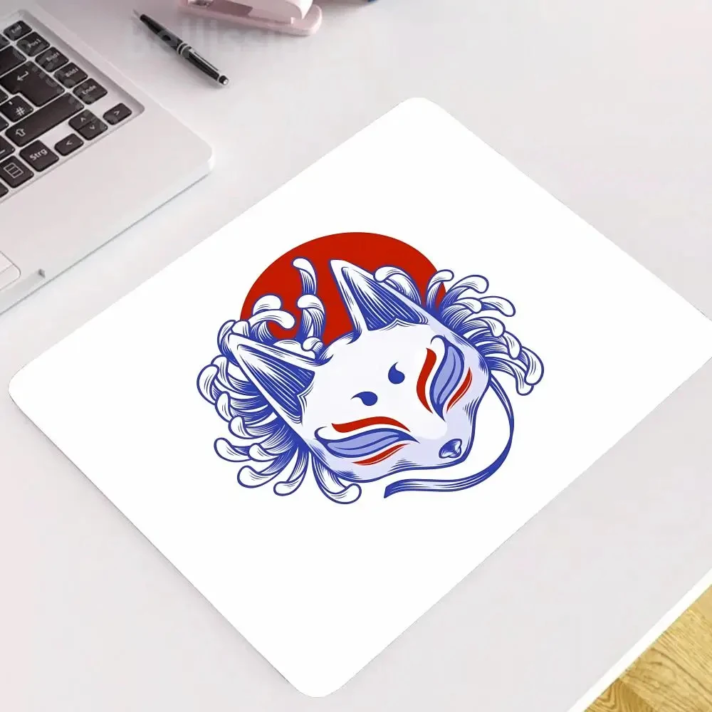 White fox mask rubber mouse pad gamer esports speed mouse pad 450x400mm kawaii cute fox mask rubber non-slip bottom table mat image 3