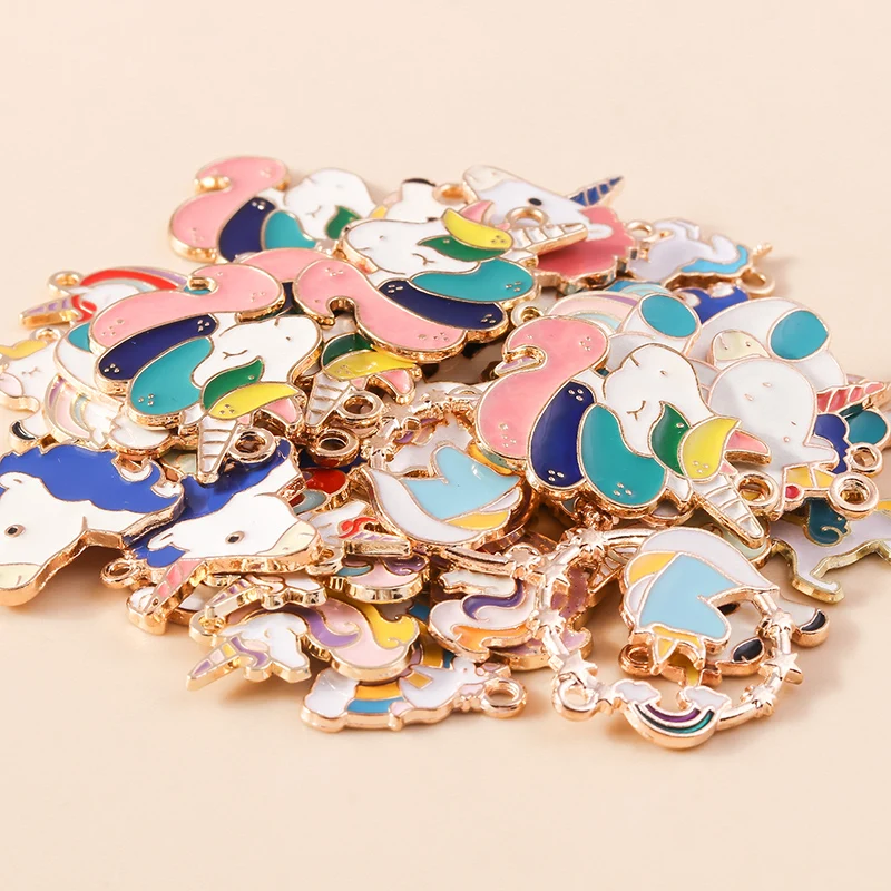 Leslie 10 Stück niedliche Emaille-Cartoon-Einhorn-Charms-Anhänger für DIY-Schmuckherstellung, handgefertigte Bastelarbeiten, Ohrringe, Halsketten, Zubehör – Detail 4