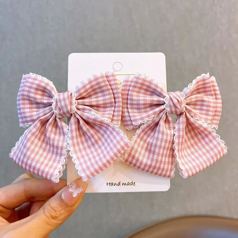 2 Pcs Women's Hair Clips Pack Bow Plaid Lace Versatile Fashionable Cute Sweet Hair Clips Kawaii Lolita Hair Accessories Children image 4