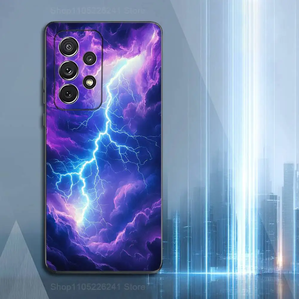 Custodia per telefono Nature Thunderbolt Lightning per Samsung S22, S21, S20, S10, S9, S25, S24, S23, Ultra, FE, Plus, Lite, morbido silicone nero