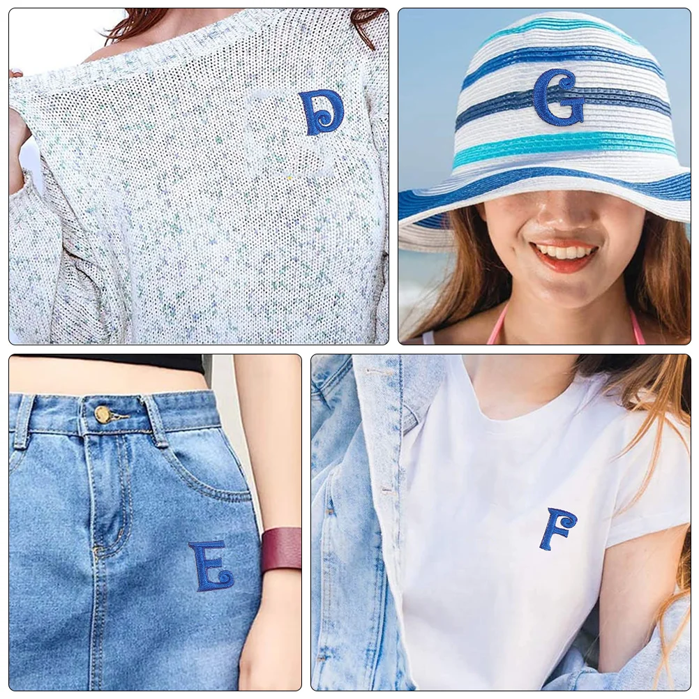 

52 Pcs Clothes Letter Embroidery Patch Alphabet Patches Sticker Embroidered Applique Blue
