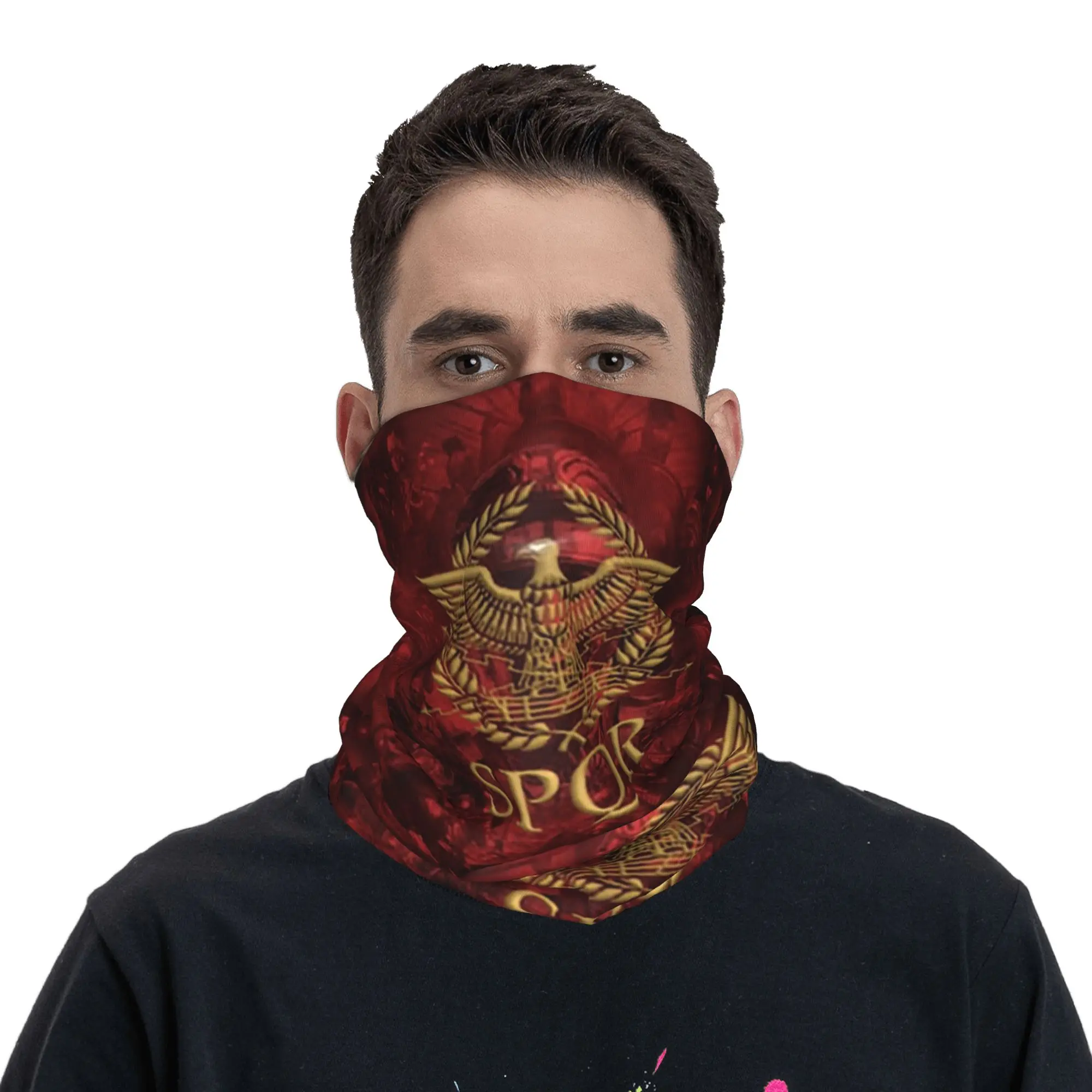 Gold Roman Imperial Eagle SPQR Bandana Neck Gaiter Printed Wrap Mask Scarf Multi-use Headband Outdoor Sports For Men Women Adult