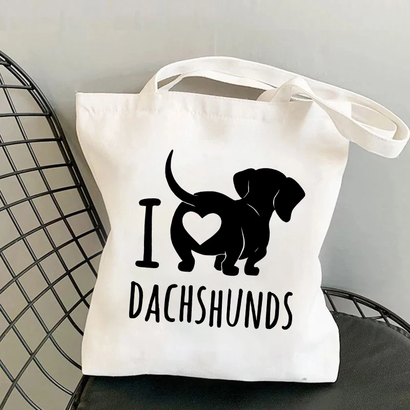 New Fashion I Love Dachshund Printing Handbag Women Shopping Totes Bags White Black Shoulder Bag Fashion Women Girl Bags