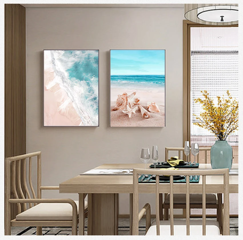 Art Canvas Painting Nordic Posters And Prints Wall Pictures For Living Room Tropical Sea Beach Starfish Surfboard Flamingo Wall