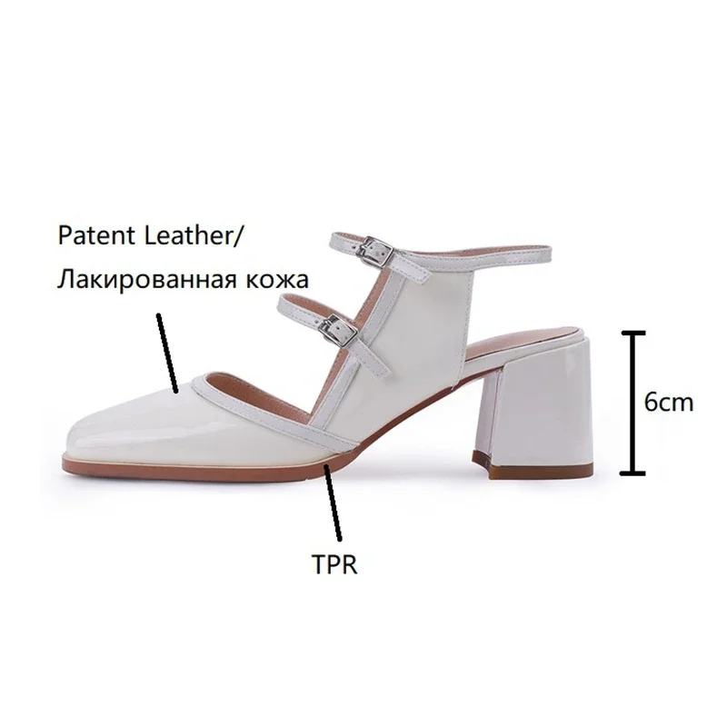 2023 Summer Women Sandals Square Toe Chunky Heel Shoes for Women Patent Leather High Heel Mary Janes High Heels Slingback Shoes